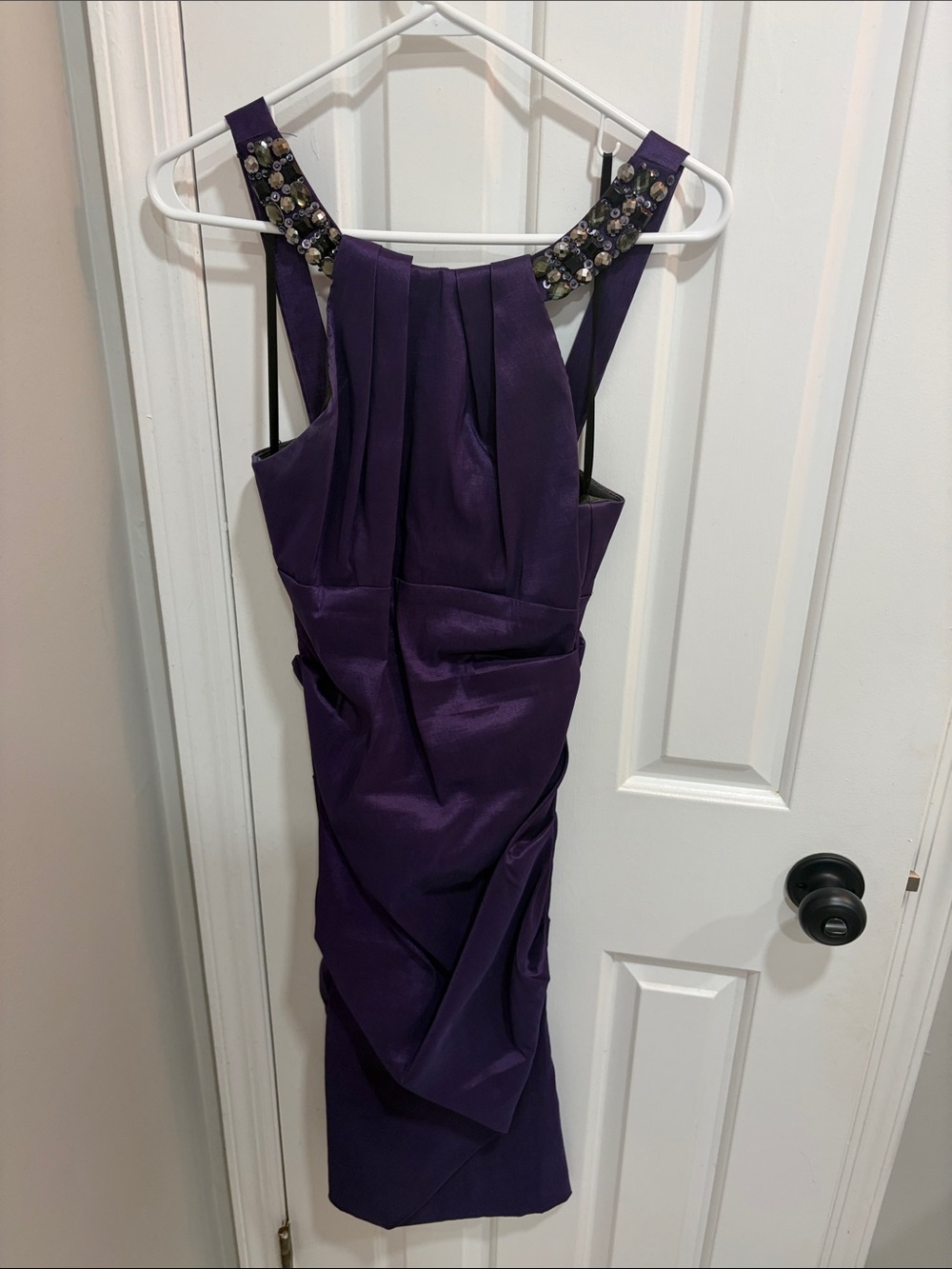 Xscape Deep Purple Beaded-Strap Midi Dress